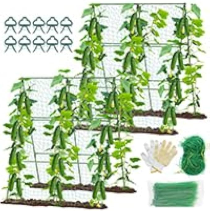 2PCS Cucumber Trellis for Climbing Plants Outdoor, Garden Trellis for Raised Bed Garden,Vegetable Grow Supports with Climbing Net for Tomato Bean Squash, Grape Zucchini (2PCS)