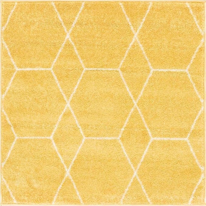 Unique Loom Trellis Frieze Collection Area Rug - Geometric (3' Square, Yellow/ Ivory)