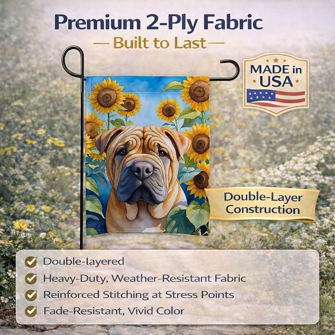 Caroline's Treasures DAC6159GF Shar Pei in Sunflowers Garden Flag Mailbox Flag Decorative Yard Flag Banner Outside Patio Artwork Yard Flower Beds, Garden Size, Multicolor