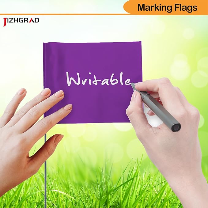 100Pack Purple Marking Flags, JIZHGRAD 16x4x5 Inch Marker Flags Use for Yard & Lawn, Boundary & Dog Training, Survey & Landscape, Sprinkler & Surveyor, Garden & Construction, High Visibility, Sturdy, Versatile, UV & Weather Resistant