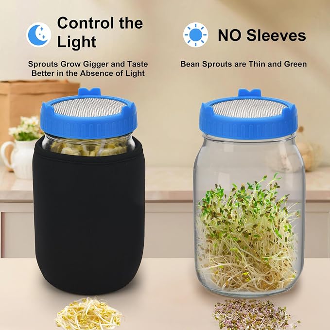  [Large Size] 68oz Sprouting Kit, 2 Sprouting Jar Kits, Wide Mouth Jars with Stainless Steel Screen Sprout Lid, 2000ml Sprouts Growing Kit, Seed Sprouter Set for Growing Broccoli, Bean, Alfalfa ﻿