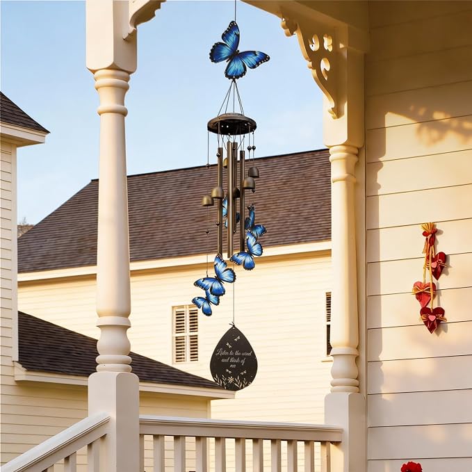 Butterfly Wind Chimes Outdoor Metal Windchimes Garden Patio Decor | Butterfly Gifts for Women Ideal Memorial/Housewarming/Birthday/Festival Gifts Front Yard Decor