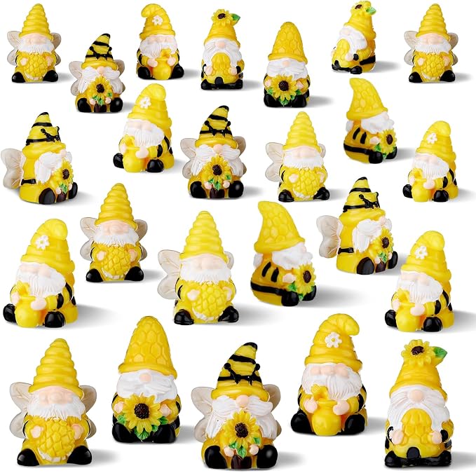 Yuntau 80 Pcs Bee Sunflower Mini Gnomes Bulk Mini Resin Gnomes Figurines Miniature Resin Statues for Summer Birthday Gifts Home Yard Lawn Garden Landscape Patio Decor