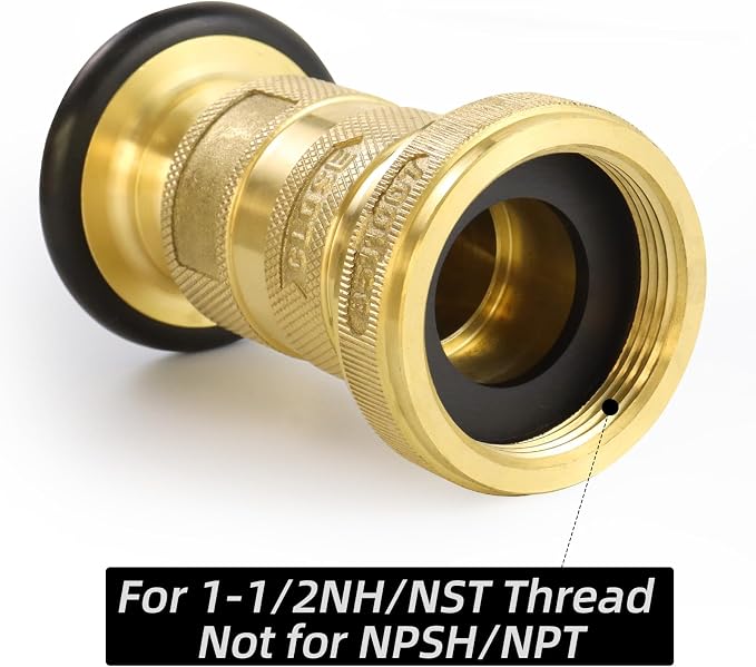 Fire Hose Nozzle 1-1/2" NH/NST Fire Fighter Hose Nozzle 100 psi 75 gpm Brass Fire Equipment Spray Jet Fog,Heavy-Duty Industrial Brass Fire Equipment Water Hose Nozzle
