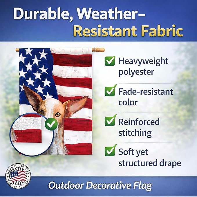 Caroline's Treasures CK6648CHF Podenco Canario Dog American Flag House Flag Large Porch Sleeve Pole Decorative Outside Yard Banner Artwork Wall Hanging, Polyester, House Size, Multicolor