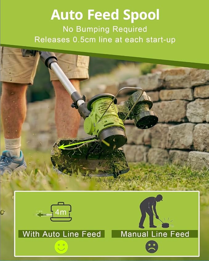 DEGGE Cordless Electric Weed Wacker, 2X 3.0Ah/ 21V/ 12" Battery Powered Weed Eater, 2 in 1 String Trimmer & Lawn Edger with Auto Feed, 650W Motor, 8 Spools for Yard Garden Sideway (Charger Included)