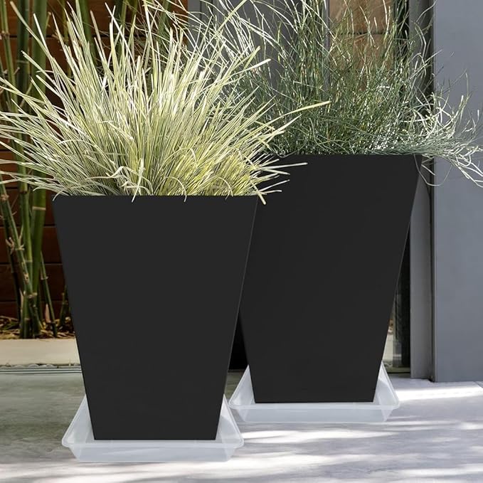 LWALRS Square Plant Saucer 14 Inch 5 Pack, Sturdy Clear Plastic Flower Plant Pot Saucer, Square Planters for Indoors and Outdoors Plants, Garden Plant Saucers for Pots Plant Trays.