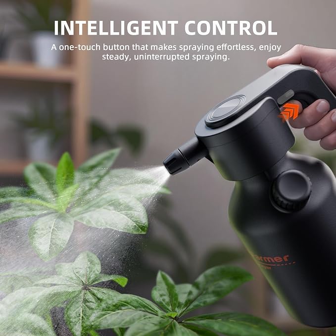 Spider Farmer 0.5 Gallon Electric Spray Bottle, 2500mAh Battery Powered Sprayer, Automatic Plant Mister with Adjustable Nozzle & Measuring Cup, Type-C Rechargeable for Indoor Outdoor Gardening