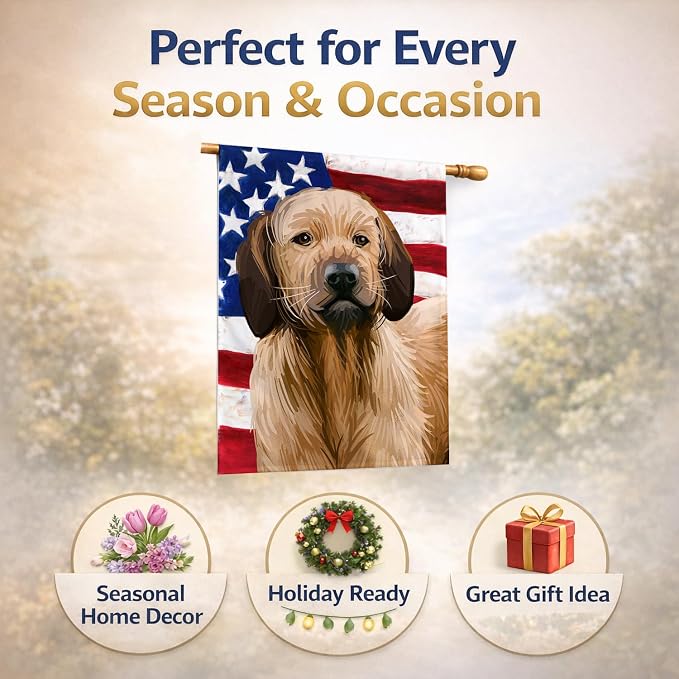 Caroline's Treasures CK6728CHF Styrian Coarse-haired Hound American Flag House Flag Large Porch Sleeve Pole Decorative Outside Yard Banner Artwork Wall Hanging, Polyester, House Size, Multicolor