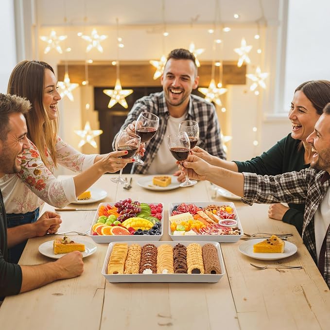 Lifewit 8 Pcs Extra Large Serving Tray for Party, 16" x 12" Reusable Plastic Food Serving Platter for Dessert, Fruit, Cookie, Appetizers & Charcuterie, BPA-Free White Catering Trays for Buffet Display