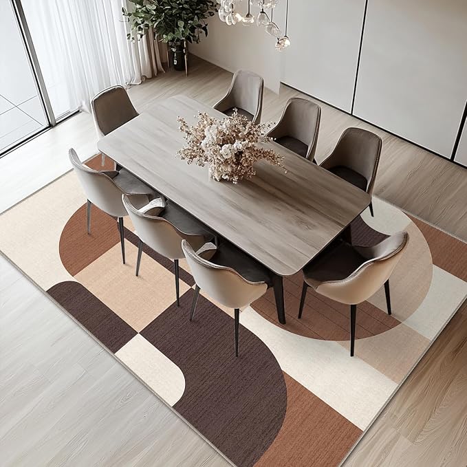 4x6 Brown Geometric Area Rug for Living Room Bedroom Entryway Modern Abstract Rug Machine Washable Non-Slip Carpet for Bedside Dining Room Office
