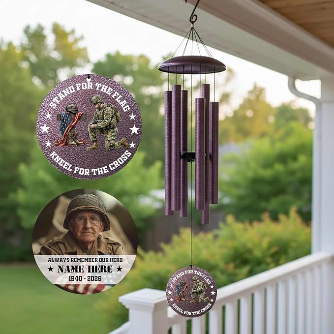 Personalized Memorial Soldier Wind Chimes for Loss Dad Comrade-in-arms, 30"/36"/45" Deep Tone Wind Chime Sympathy Gifts in Loving Memory of US Veteran, Produced in Texas