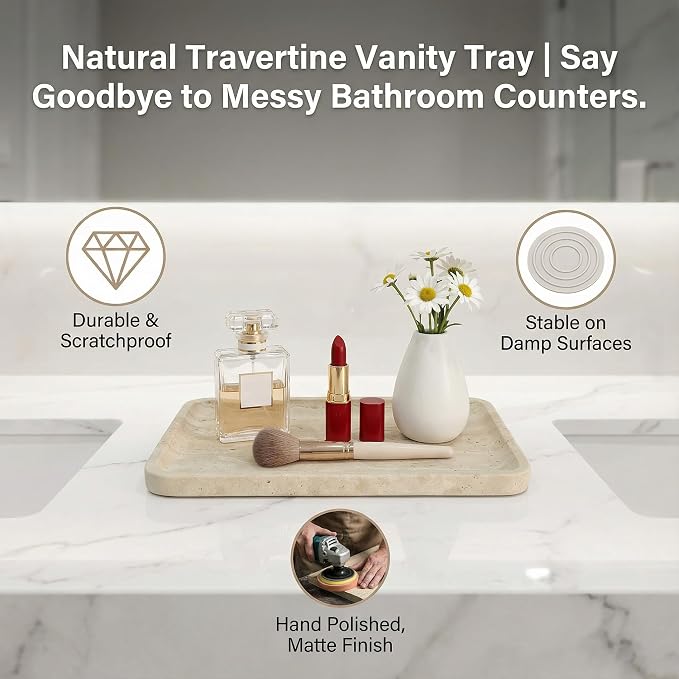Natural Marble Vanity Tray for Bathroom Counter-12 X6 Decorative Tray for Perfume, Candles, Stone Jewelry Dish Tray