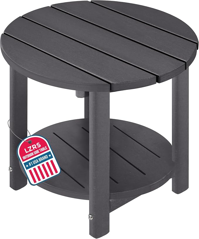 LZRS Round Adirondack Side Table Double End Table, Outdoor Side Tables for Patio, Backyard,Pool, Indoor Companion, Easy Maintenance & Weather Resistant(Grey)