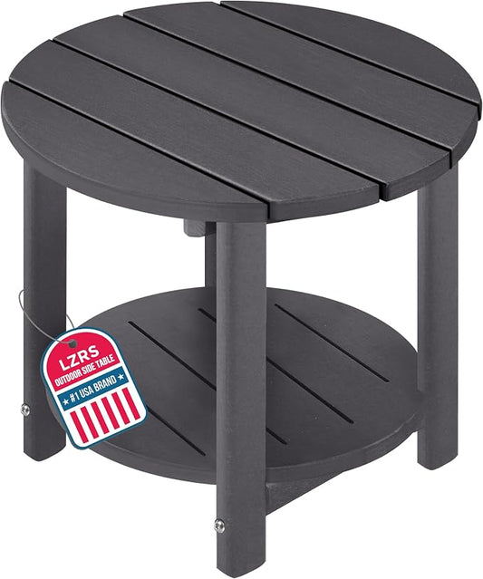 LZRS Round Adirondack Side Table Double End Table, Outdoor Side Tables for Patio, Backyard,Pool, Indoor Companion, Easy Maintenance & Weather Resistant(Grey)