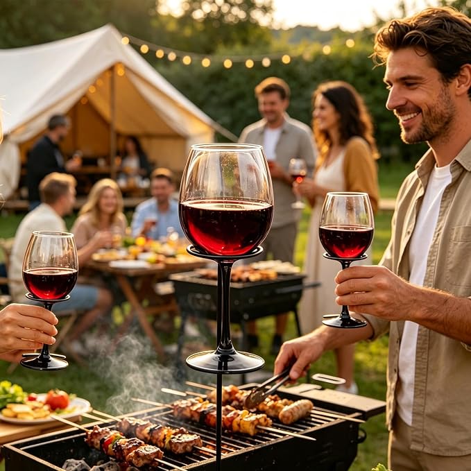 Outdoor Wine Glass Stakes, Metal Wine Cup Holders for Ground, Portable Glass Supports, Camping Drink Holder for Garden Parties Glamping Beach Picnics, Sturdy Outdoor Drinkware Holders for Backyard