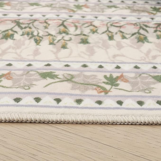 Rugcomf 5x7 Area Rugs Impressionist-Style Vintage Washable Area Rug Non Slip Low Pile Large Rugs for Living Room Bedroom Farmhouse Dining Room Kids Playroom, Beige