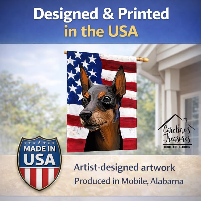 Caroline's Treasures CK6743CHF Toy Manchester Terrier American Flag House Flag Large Porch Sleeve Pole Decorative Outside Yard Banner Artwork Wall Hanging, Polyester, House Size, Multicolor