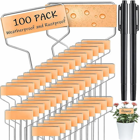 Moxweyeni 100 Pcs Metal Garden Tags Plant Labels for Garden Waterproof Plant Markers with 2 Permanent Pen Planting Nursery Tags Reusable Labels Stake for Plants (Copper,6 Inch)