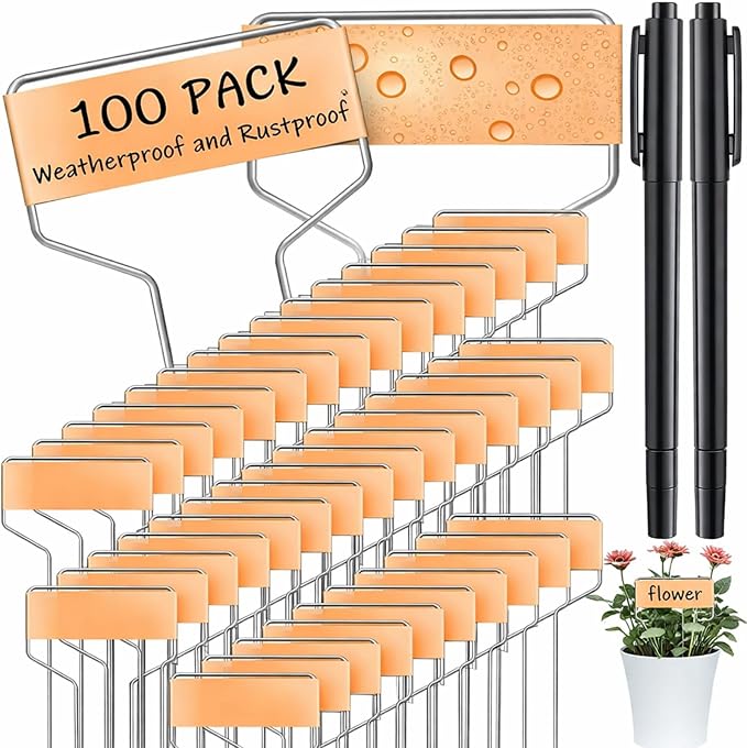 Moxweyeni 60 Pcs Metal Garden Tags Plant Labels for Garden Waterproof Plant Markers with 2 Permanent Pen Planting Nursery Tags Reusable Labels Stake for Plants (Copper,6 Inch)