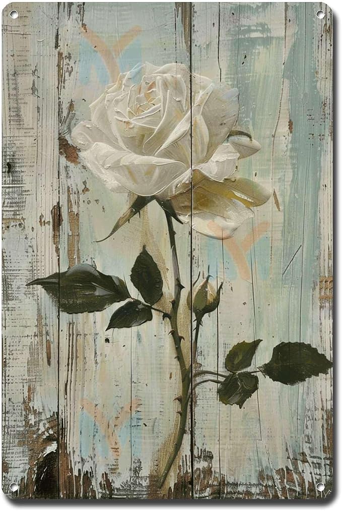 Metal Sign Tin Sign Vintage Wall Art Antique Rose Wall Art Tin Sign for Easy Installation Weather Resistant Design and Rustic Charm Decor Outdoor for Restaurant 12×16 Inches