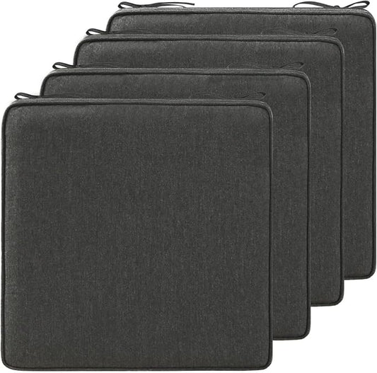 18.5 x 16 Inch Outdoor Chair Cushions with Tie Straps, Set of 4 Thick Water Repellent Rectangle Patio Chair Pads for Garden Lawn Patio Furniture, Charcoal