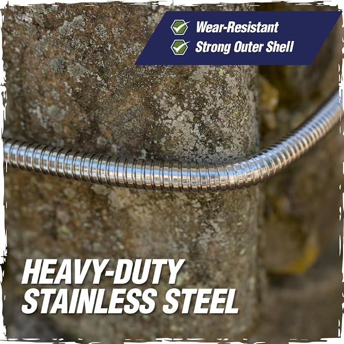 RUGGED RHINO Metal Garden Hose with Spray Nozzle, 304 Stainless Steel, 750 PSI Burst Strength, Heavy Duty Flexible Water Hose, Kink Resistant, Leakproof for Yard, Lawn and Outdoor Use, Green 25FT