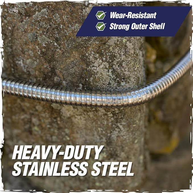 RUGGED RHINO Metal Garden Hose with Spray Nozzle, 100FT, 304 Stainless Steel, 750 PSI Burst Strength, Heavy Duty Flexible Water Hose, Kink Resistant, Leakproof for Yard, Lawn and Outdoor Use, Green
