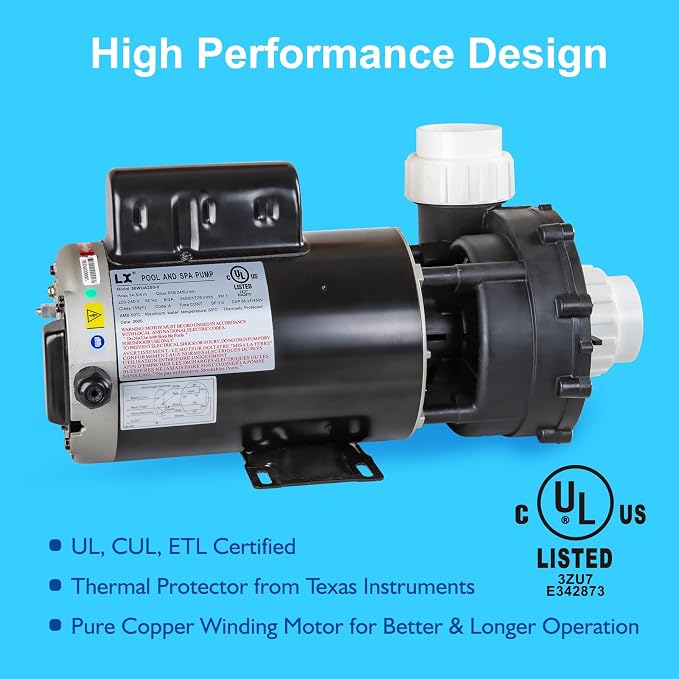 WUA200-II SPA Pump, 2 Speed Hot Tub Pumps 2HP - LX SPA Pump Motor 220V-240V, 2" Port, 56 Frame (Mode:56WUA200-II）