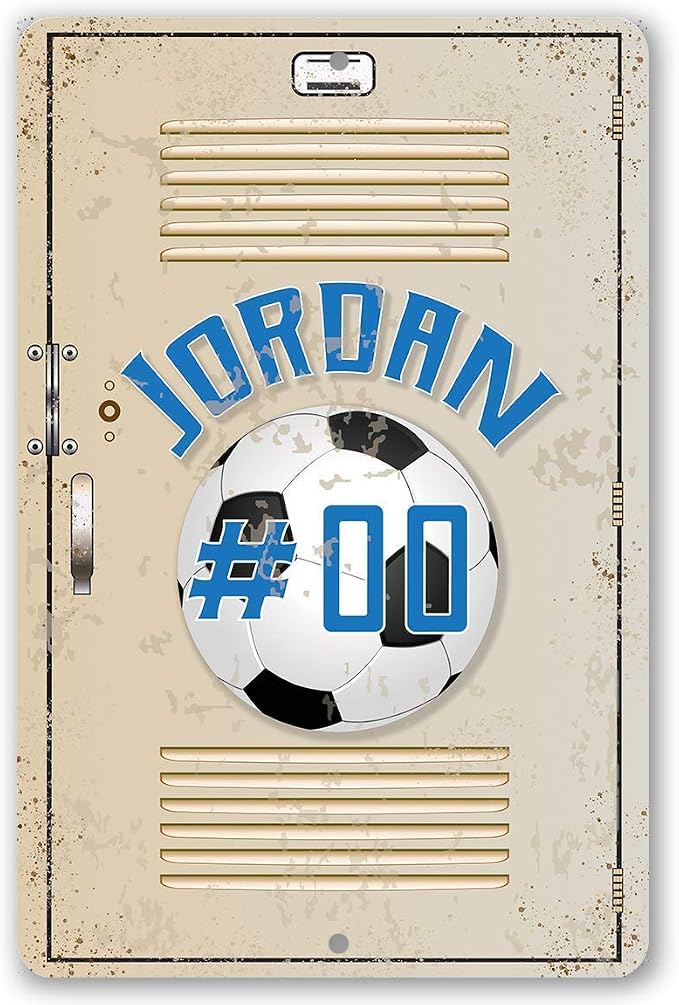 Personalized Soccer School Locker - Great Boy's Room Metal Tin Sign, High School Gym Teens Accessories, School Sports Customized Gift Idea, 8x12 or 12x18 Indoor or Outdoor Durable Metal Sign