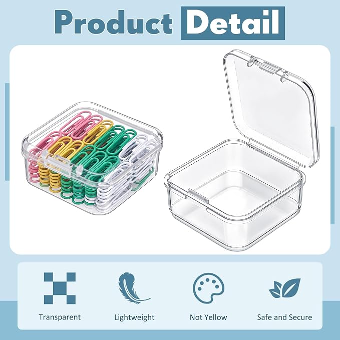 SATINIOR 300 Pcs Clear Plastic Beads Storage Containers Box Small Clear Boxes with Hinged Lid Plastic Case Mini Square Arts Crafts Storage Organizers for Small Items (1.7 × 1.7 × 0.8 Inch)