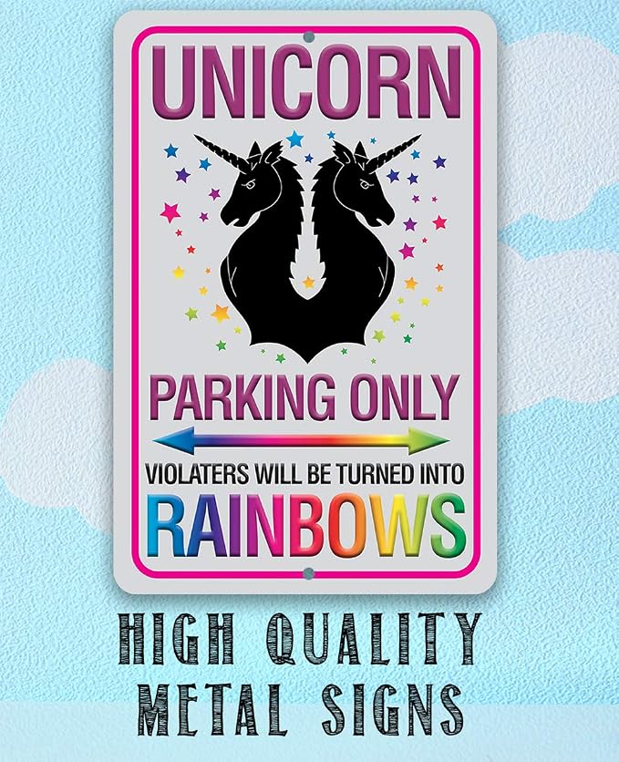 Unicorn Parking Only Metal Sign - Great for Nursery Decor, Girls Room Display and Birthday Decoration, Teen and Baby Room Gift Idea, 12x18 Use Indoors or Outdoors Durable Metal Sign