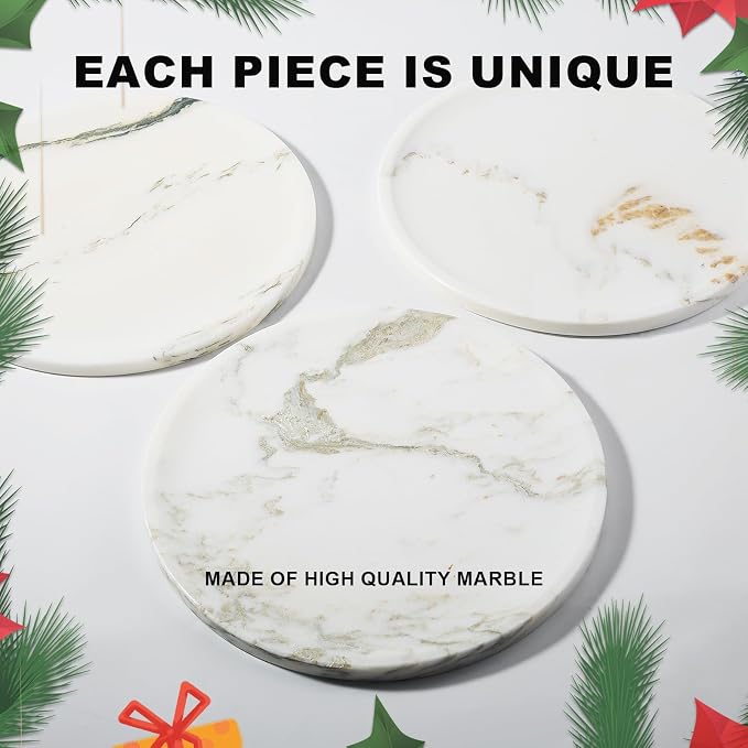 Karibiber Marble Serving Tray, 11.8in Round Vanity Tray for Bathroom Countertop, Calacatta Candle Holder for Coffee Table/Kitchen, Stone Home Decorative Catchall Tray for Perfume
