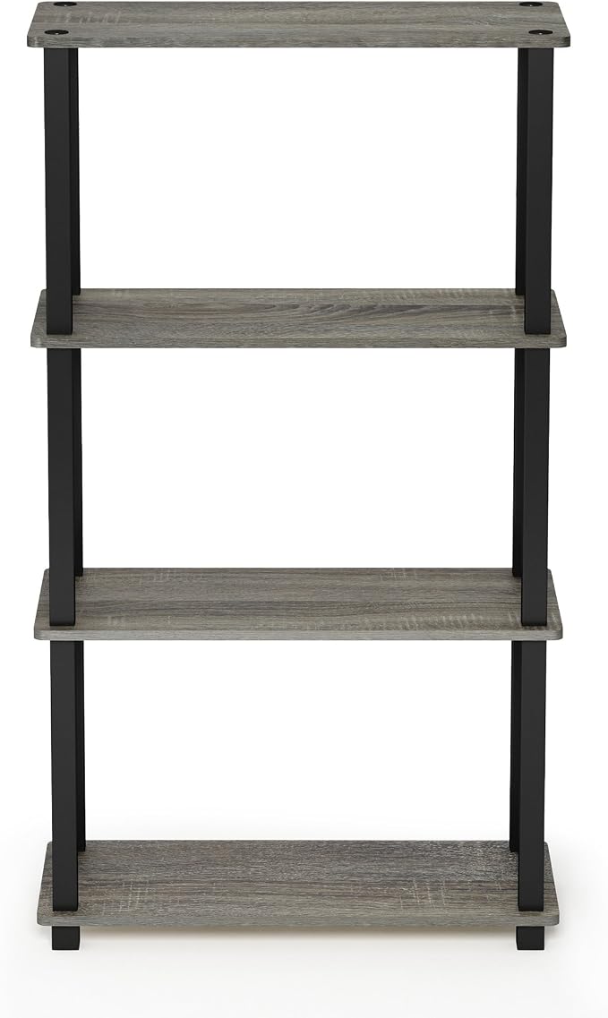 Furinno TURN-S-TUBE Storage Shelves, 4-Tier Book Shelf, Corner Shelf, Toolless Open Shelves, for Organization and Storage, Living Room, Garage, Home Office, French Oak