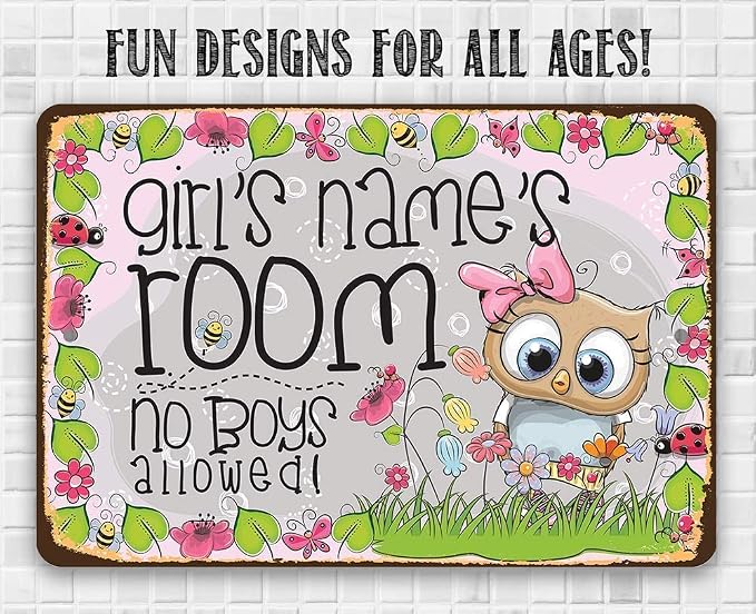 Personalized - Girl's Room Sign - Botanical Cute Nursery Room or Newborn Baby Room Print, Aesthetic Baby Shower Accessories and Gift Idea, 8x12 or 12x8 Use Indoor or Outdoor Durable Metal Tin Sign