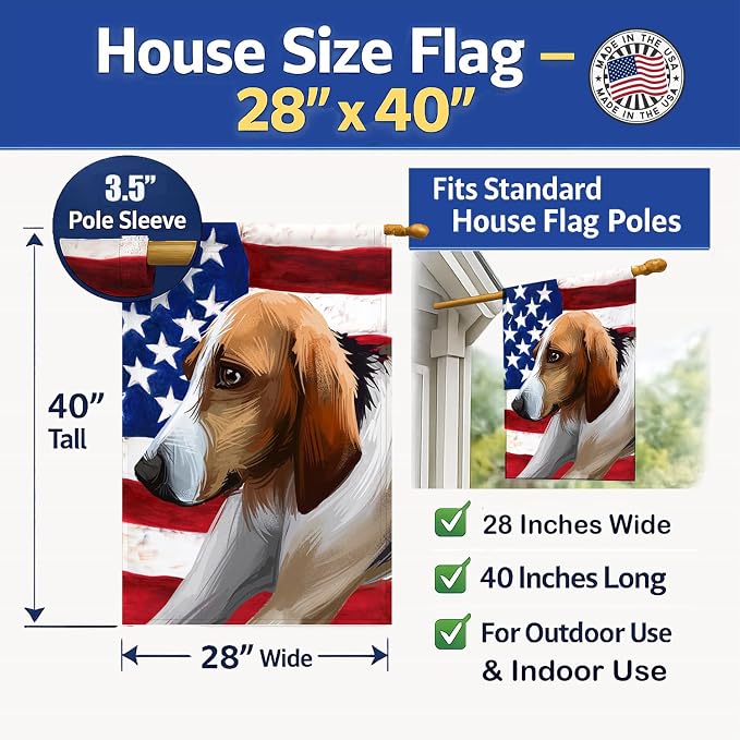 Caroline's Treasures CK6650CHF Poitevin Dog American Flag House Flag Large Porch Sleeve Pole Decorative Outside Yard Banner Artwork Wall Hanging, Polyester, House Size, Multicolor