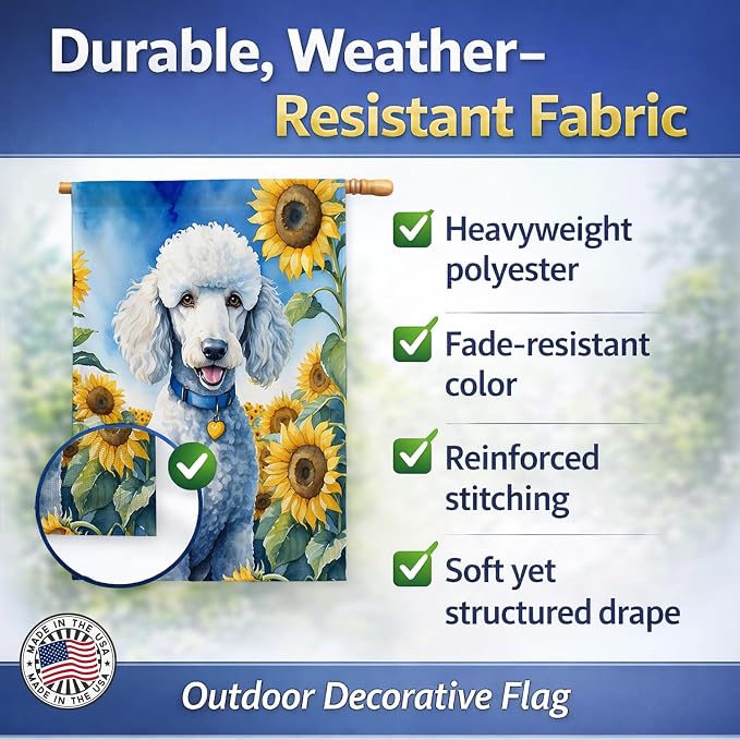 Caroline's Treasures DAC6142CHF White Poodle in Sunflowers House Flag Large Porch Sleeve Pole Decorative Outside Yard Banner Artwork Wall Hanging, Polyester, House Size, Multicolor