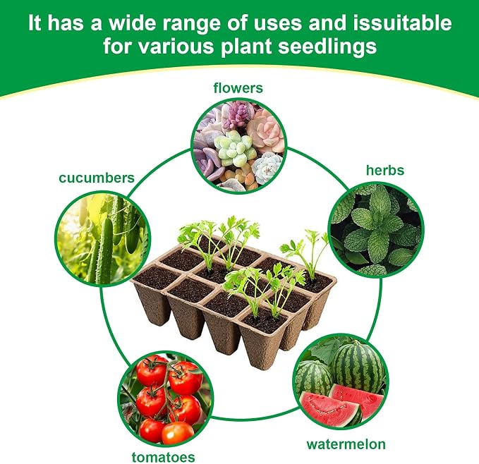 Seedling Starter Trays,Biodegradable Seed Starter Trays for Seedlings,Eco-Friendly Peat Pots(60 Cells - 5 Pack)