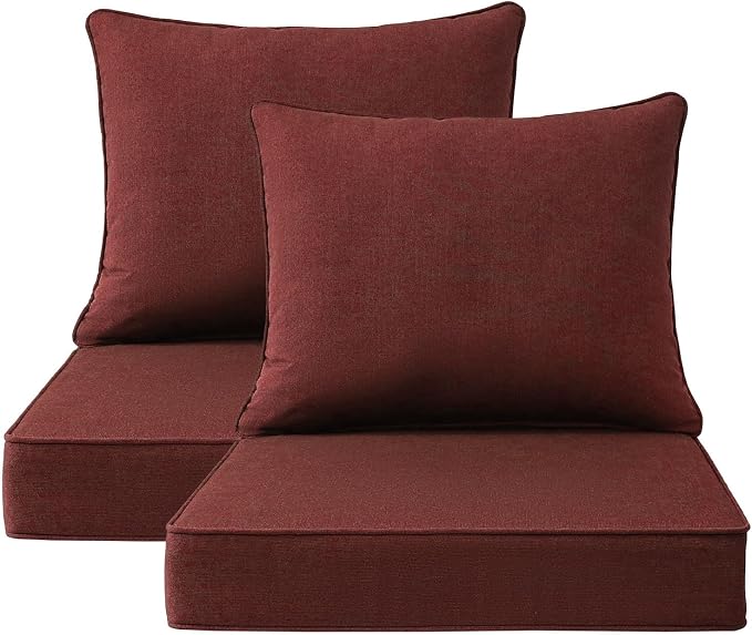 Unimatta Sunbrella Outdoor Patio Chair Cushions Set, 24" x 24", Set of 2, Water-Repellent, Fade Resistant, Deep Seat Cushion for Backyard, Couch, Sofa and Patio Furniture, Spectrum Brick
