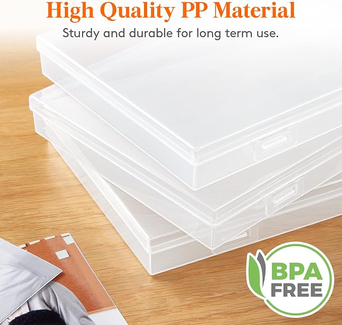 Lifewit 3 Pcs Photo Storage Set with 9 pcs 5"x7" Inner Photo Box& 28 x 22 cm/11x8.5 Transport Case, Craft Organizer for Seed Cards Pictures Office Supplies with 1 Sheet Label Sticker, Clear