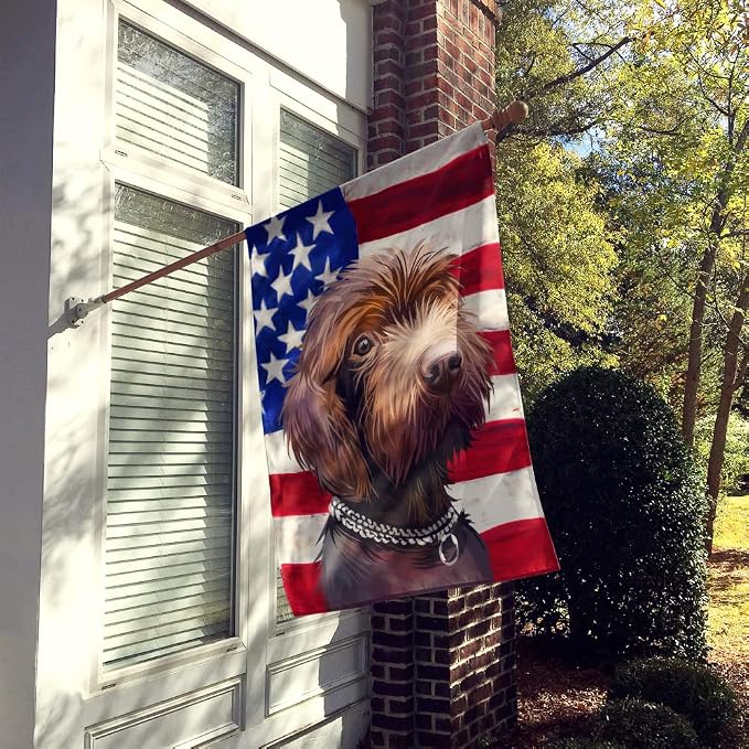 Caroline's Treasures CK6664CHF Pudelpointer Dog American Flag House Flag Large Porch Sleeve Pole Decorative Outside Yard Banner Artwork Wall Hanging, Polyester, House Size, Multicolor