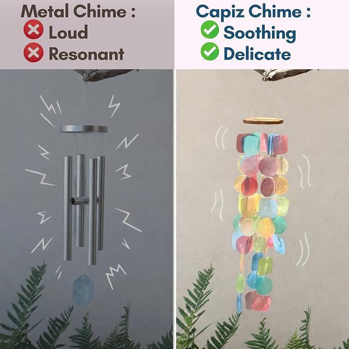 Solange & Frances Colorful Beachy Home Decor Wind Chimes for Outside. Capiz Shell Wind Chimes, Relaxing Beach Gift for Women, Gifts for Mom and Birthday Gifts for Women