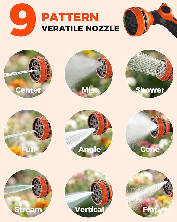 5/8 Inch 90FT Retractable Garden Hose Reel, Automatic Slow Return & Any Length Lock, Wall Mounted Heavy Duty Hose Reels for Outside with 9 Spray Nozzle, 180° Swivel UV Resistant
