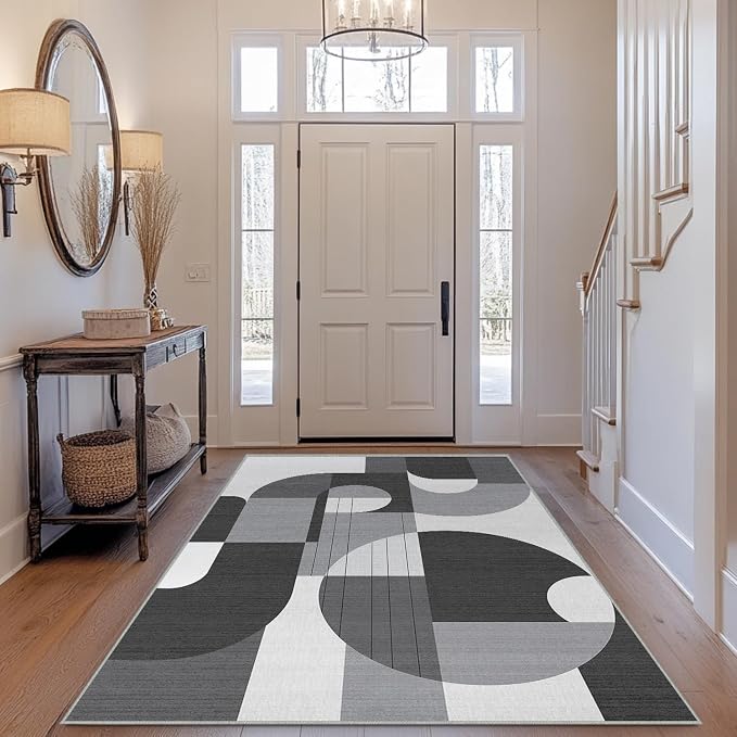 4x6 Black and White Geometric Modern Area Rug for Living Room Bedroom Entryway Abstract Rug Machine Washable Non-Slip Carpet for Bedside Dining Room Office