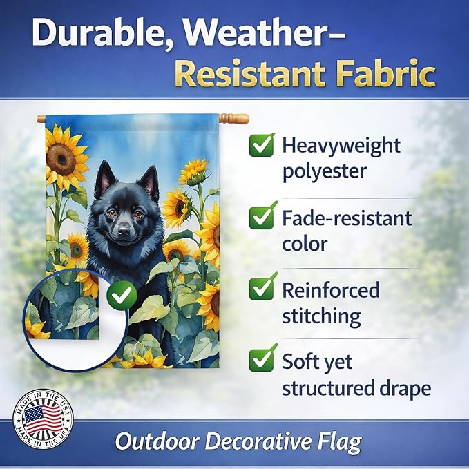 Caroline's Treasures DAC6155CHF Schipperke in Sunflowers House Flag Large Porch Sleeve Pole Decorative Outside Yard Banner Artwork Wall Hanging, Polyester, House Size, Multicolor