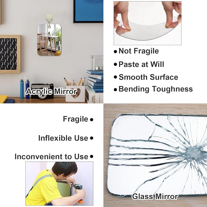 JUNEBRUSHS 2 Pack Medium Mirror for Shaving Shower Mirror 6 × 8 inch | for Wall Hanging Bathroom, Handheld Makeup Mirror, for Men Portable Travel Camping