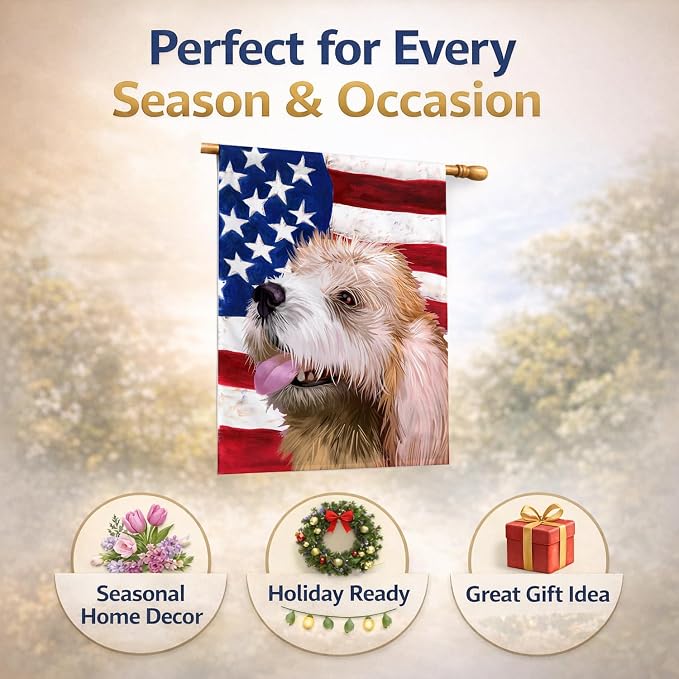 Caroline's Treasures CK6462CHF Briquet Griffon Vendeen American Flag House Flag Large Porch Sleeve Pole Decorative Outside Yard Banner Artwork Wall Hanging, Polyester, House Size, Multicolor