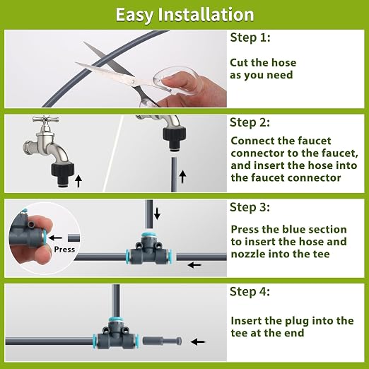 50FT 5/16" Quick-Connect Drip Irrigation System Kit, Automatic Garden Watering System with 15 Pcs Adjustable Spray Nozzles for Garden, Greenhouse, Yard, Lawn