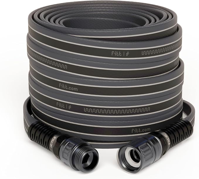 FITT Force Pro Water Hose, Lightweight Ultra Flexible Durable Kink-Free Heavy-Duty Commercial Grade Flat Garden Hose, Grey and Blue, 150-Feet x 5/8-Inch