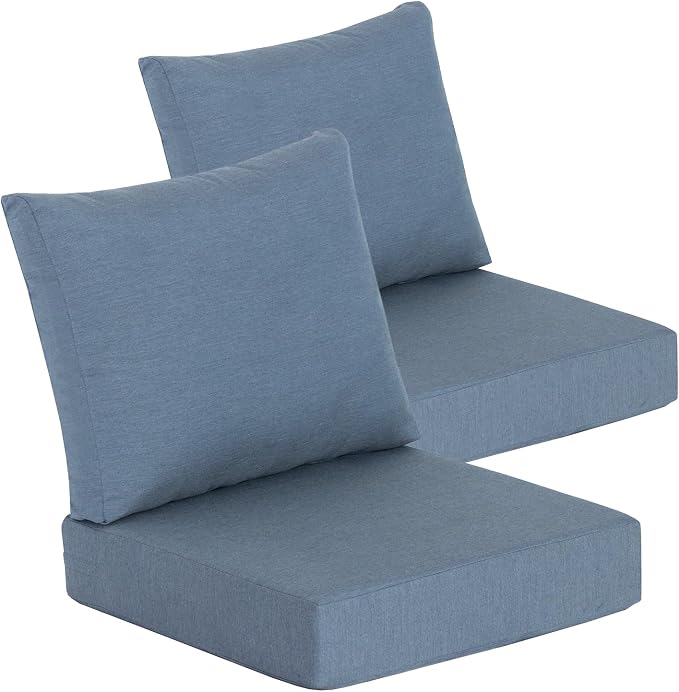 Goodgoods 25 x 25 Sunbrella Outdoor Patio Deep Seat Cushions 2-Pack, Fade-Resistant & Water-Resistant Furniture Chair Cushions with 30D High-Resilience Foam for Sofa, Spectrum Denim